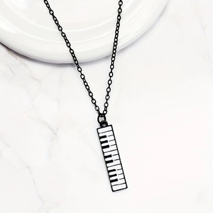 Piano Keyboard Pendant Necklace Alloy Music Theme Jewelry Gift For Piano Students Teachers Musicians Black Metal Chain