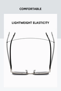 Detail of lightweight flexible square frame sunglasses with comfortable elastic temples