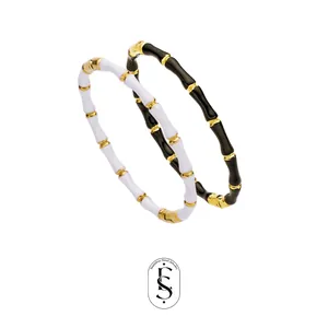 Bamboo Joint Bangle Bracelet Stainless Steel Enamel Oil Drop Fashion Vintage Style For Women Gold Silver Colors Jewelry