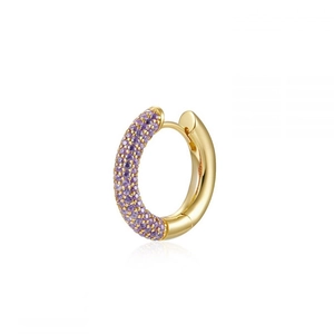 Classic 18K gold-plated Huggie hoop earrings featuring pavé-set purple zircon stones