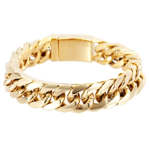 Polished 18K gold vacuum-plated Cuban link bracelet for men with heavy square clasp