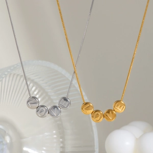 Stainless Steel LOVE Letter Engraved Round Beads Pendant Necklace Minimalist Snake Chain Waterproof Anti Allergy Jewelry For Women