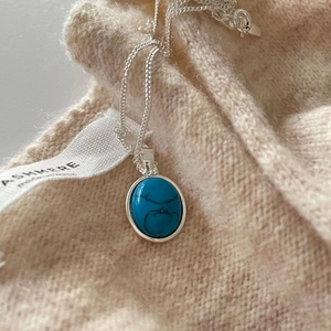 Oval Turquoise Pendant Necklace 925 Sterling Silver Minimalist Blue Gemstone Cross Chain Jewelry For Women