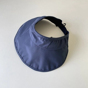 Detail of navy blue UPF 50+ sun hat with adjustable drawstring and wide brim