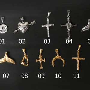 Retro 18K gold and silver plated steel pendants in coin, cross, and whale tail shapes
