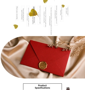 Detail of red linen texture envelope with gold For You wax seal on champagne satin