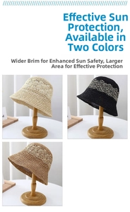 Détail du chapeau cloche au crochet fait main avec large bord pour le soleil