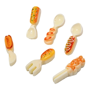 Miniature Resin Cutlery Simulation Food Handle DIY Accessories For Dollhouse Decor Bread Hot Dog Style