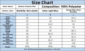 Detailed size guide and fabric specification chart for the cropped denim jacket