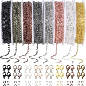 8-color DIY jewelry chain set with matching lobster clasps and jump rings on white background