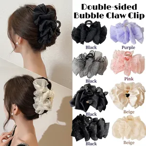Grande Pince À Cheveux Élégante En Maille Dentelle Nœud Pince Crabe Pour Femmes Accessoires De Coiffure
