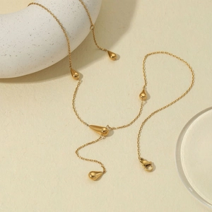 Collier en Y en acier inoxydable doré minimaliste avec pendentifs goutte d'eau chic