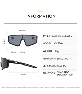 Detailed size chart for shield sports sunglasses with frame dimensions and specifications