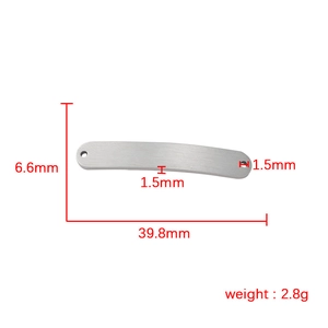 Brushed stainless steel curved bar pendant with dimensions 39.8mm x 6.6mm for DIY jewelry
