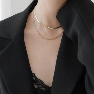 Double-layered gold stainless steel snake chain necklace set for women jewelry