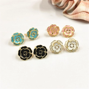 Elegant Rose Flower Stud Earrings Copper Gold Plated Enamel Dripping Oil Romantic Floral Jewelry For Women Girls