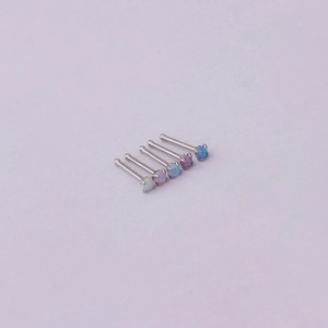 Set of 5 minimalist 20G titanium steel nose studs with 2mm colorful opal stones