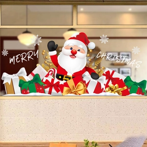 Adesivi natalizi festivi per finestre con Babbo Natale, pacchi regalo e fiocchi di neve