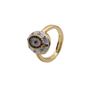 Exaggerated golden evil eye open ring with colorful zircon and enamel inlay