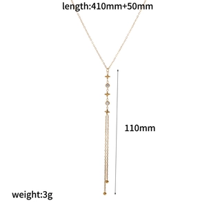 Detailed measurement guide for gold Y-shaped necklace with dimensions and weight