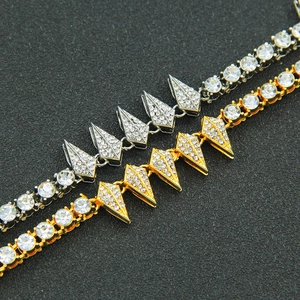 Hip hop cuban link necklace with iced out conical pendants in gold and silver finish