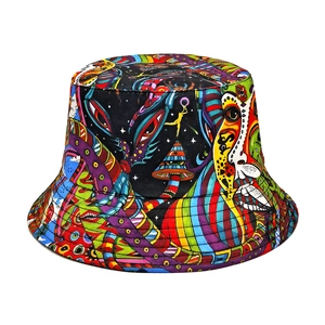 Reversible Bucket Hat Psychedelic Mushroom Mask Print Polyester Sun Shade Foldable Fisherman Cap For Men Women