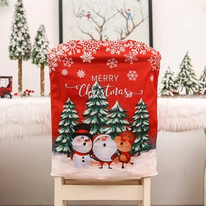 Festive red Christmas chair covers with cute Santa, Snowman, and Reindeer printed designs