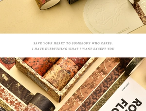 Artistic detail of vintage floral Washi tape set with elegant patterns and lifestyle aesthetic