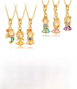 Detailed product specifications for zircon mermaid pendant necklaces in gold finish