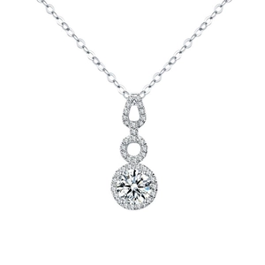 Elegant 2-carat zircon pendant necklace with triple-tier design in polished silver finish