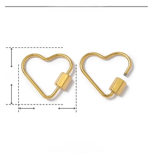 Macro detail of gold heart-shaped stainless steel jewelry clasp with 18mm dimensions