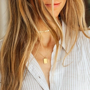 Set Collana a Doppio Strato in Acciaio Inossidabile da Donna Con Ciondolo Rettangolare Gioielli Minimalisti Oro Argento Rosa