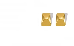 Detail view of 18k gold plated textured square earrings with 28mm x 20mm dimensions
