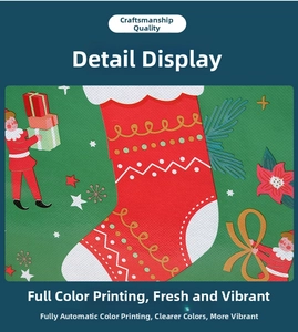 Close-up of Christmas non-woven gift bag showing festive prints and durable texture