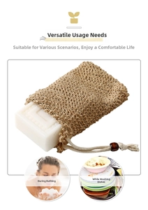 Detailed texture of natural jute soap bag with drawstring and wooden bead for foaming