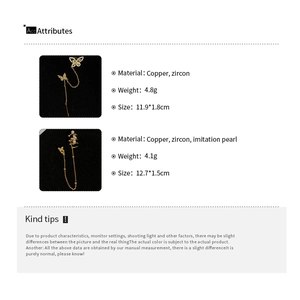 Detailed size and material specs for gold butterfly ear cuff with pearls and zircons