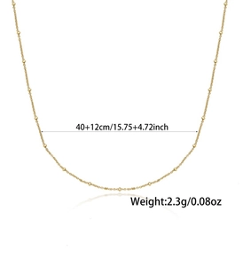 Detailed view of gold S925 sterling silver layered necklace with size and weight info