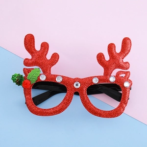Lunettes de fête de Noël avec bois de renne, paillettes rouges et décors de fête