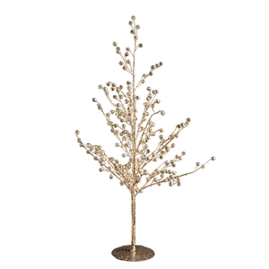 Champagne gold beaded Christmas tree decoration with round base for festive table decor