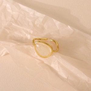 Minimalist 925 sterling silver open ring with gold plating and white crystal stone