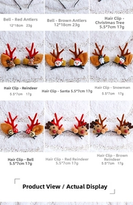Detailed view of Christmas reindeer antlers and Santa headbands with exact dimensions