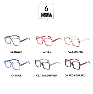 Detailed grid showing six stylish color options of oversized anti-blue light glasses frames