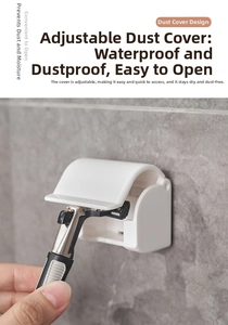 Wall-mounted white razor holder with dust-proof cover for bathroom storage and organizer