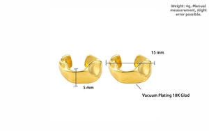 Detail view of 18K vacuum gold plated irregular ear cuffs with 15mm diameter measurements
