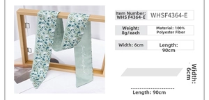 Floral skinny silk scarf details 100% polyester 6x90cm mint green neck tie hair band