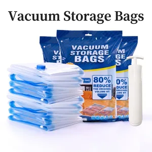 Thick vacuum storage bags set with manual air pump for quilts and clothes organization