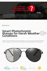 Detail of smart photochromic polarized aviator sunglasses showing light-sensing lens tech