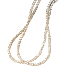 Elegant white round pearl double-layered long necklace for women on white background