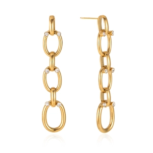 Boucles d'oreilles franges en acier inoxydable plaqué or 18K avec strass blancs