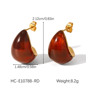 Detailed size chart of vintage resin teardrop earrings with golden steel edges